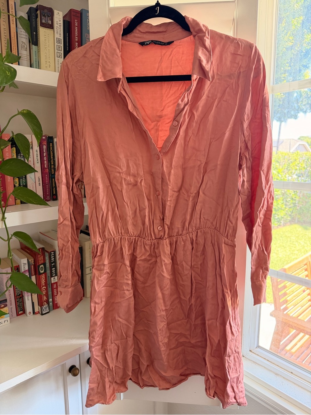Zara Coral Button-Front Shirt Dress